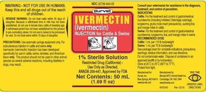 Durvet Ivermectin Injection 1% for Cattles and Swines