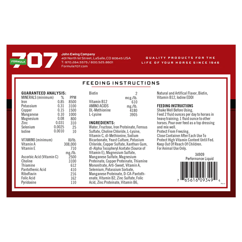 Formula 707 Performance Liquid Horse Supplement (1 Gallon, 128 Servings)