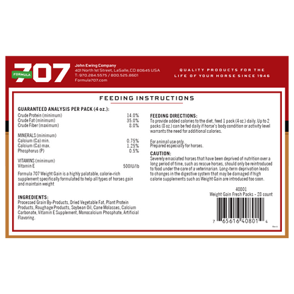 Formula 707 Weight Gain Daily Fresh Packs Horse Supplement (28 Day Supply)