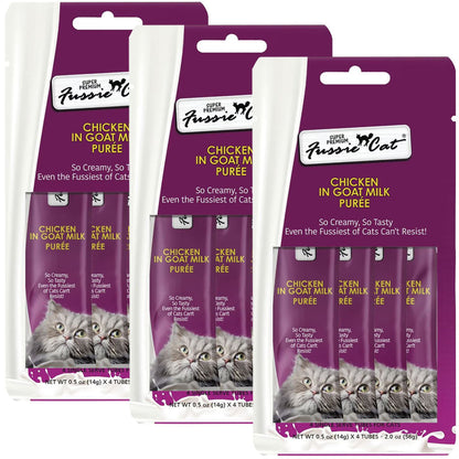 Fussie Cat Chicken in Goat Milk Puree Lickable Cat Treats, 0.5-oz x 4-tubes
