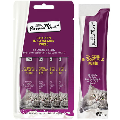 Fussie Cat Chicken in Goat Milk Puree Lickable Cat Treats, 0.5-oz x 4-tubes
