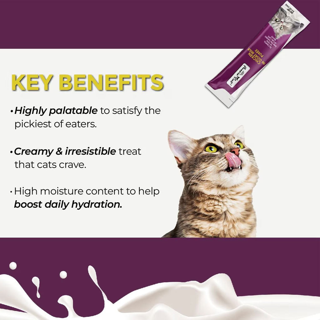 Fussie Cat Chicken in Goat Milk Puree Lickable Cat Treats, 0.5-oz x 4-tubes