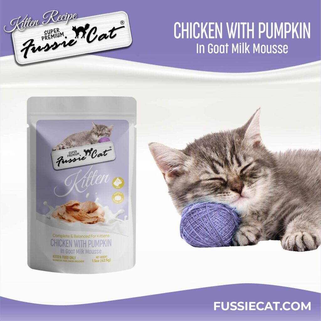 Fussie Cat Chicken with Pumpkin in Goat Milk Mousse Kitten Pouch, 1.5-oz case of 12