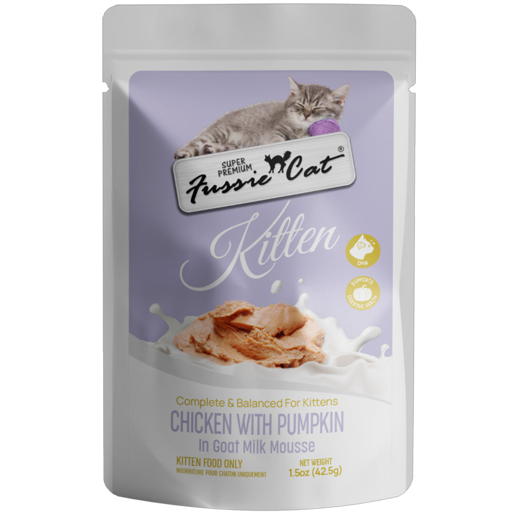 Fussie Cat Chicken with Pumpkin in Goat Milk Mousse Kitten Pouch, 1.5-oz case of 12