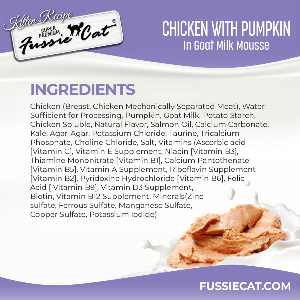 Fussie Cat Chicken with Pumpkin in Goat Milk Mousse Kitten Pouch, 1.5-oz case of 12