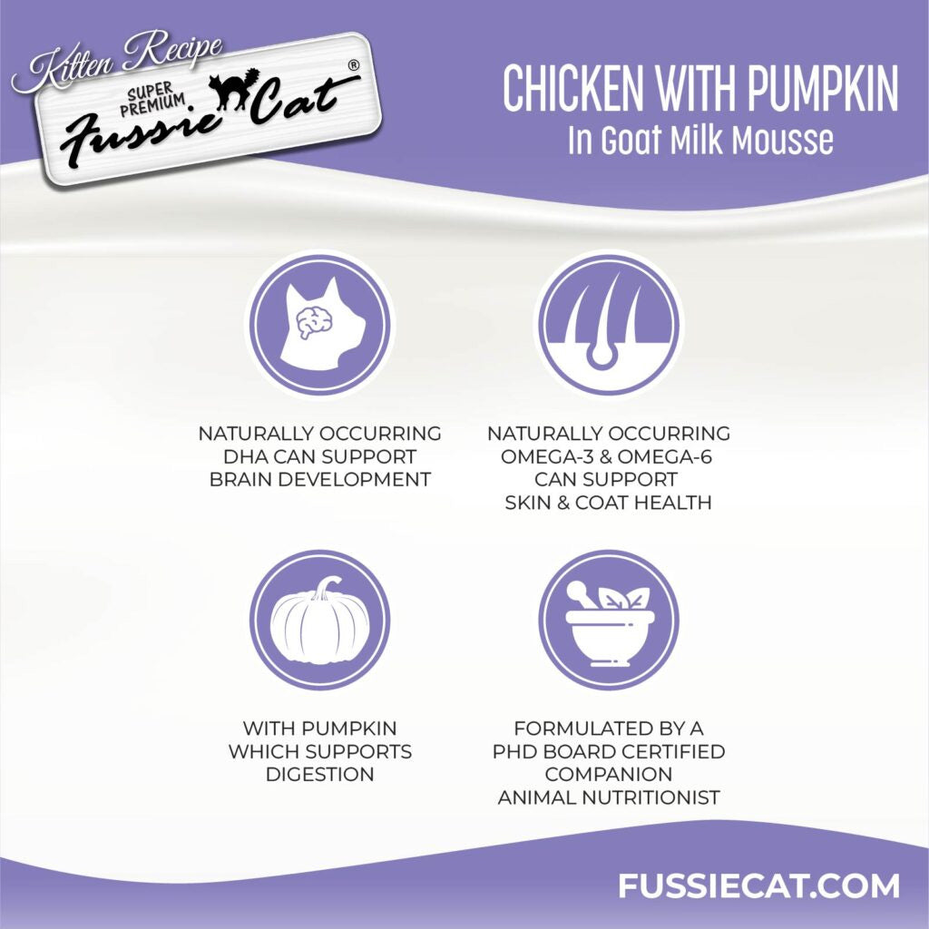 Fussie Cat Chicken with Pumpkin in Goat Milk Mousse Kitten Pouch, 1.5-oz case of 12