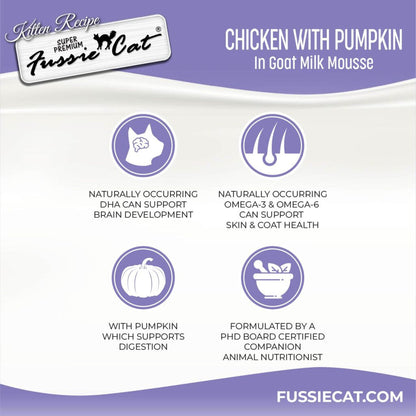 Fussie Cat Chicken with Pumpkin in Goat Milk Mousse Kitten Pouch, 1.5-oz case of 12
