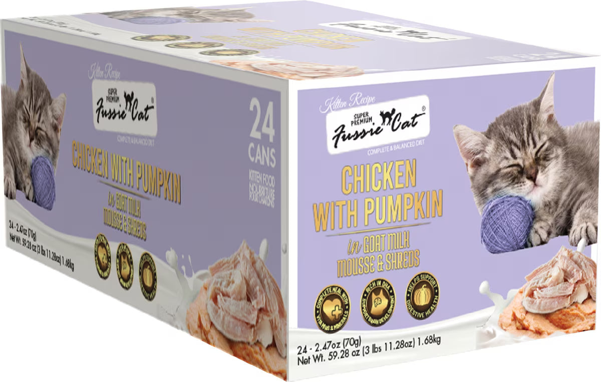 Fussie Cat Kitten Recipe Chicken with Pumpkin in Goat Milk Mousse & Shreds, 24-pack