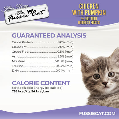 Fussie Cat Kitten Recipe Chicken with Pumpkin in Goat Milk Mousse & Shreds, 24-pack