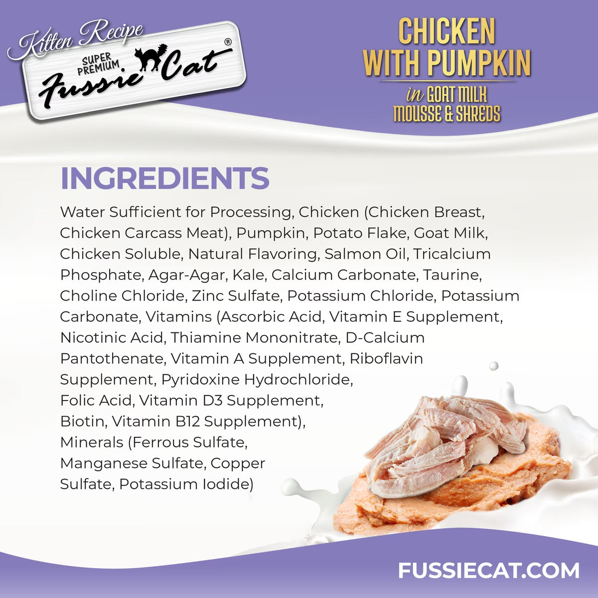 Fussie Cat Kitten Recipe Chicken with Pumpkin in Goat Milk Mousse & Shreds, 24-pack