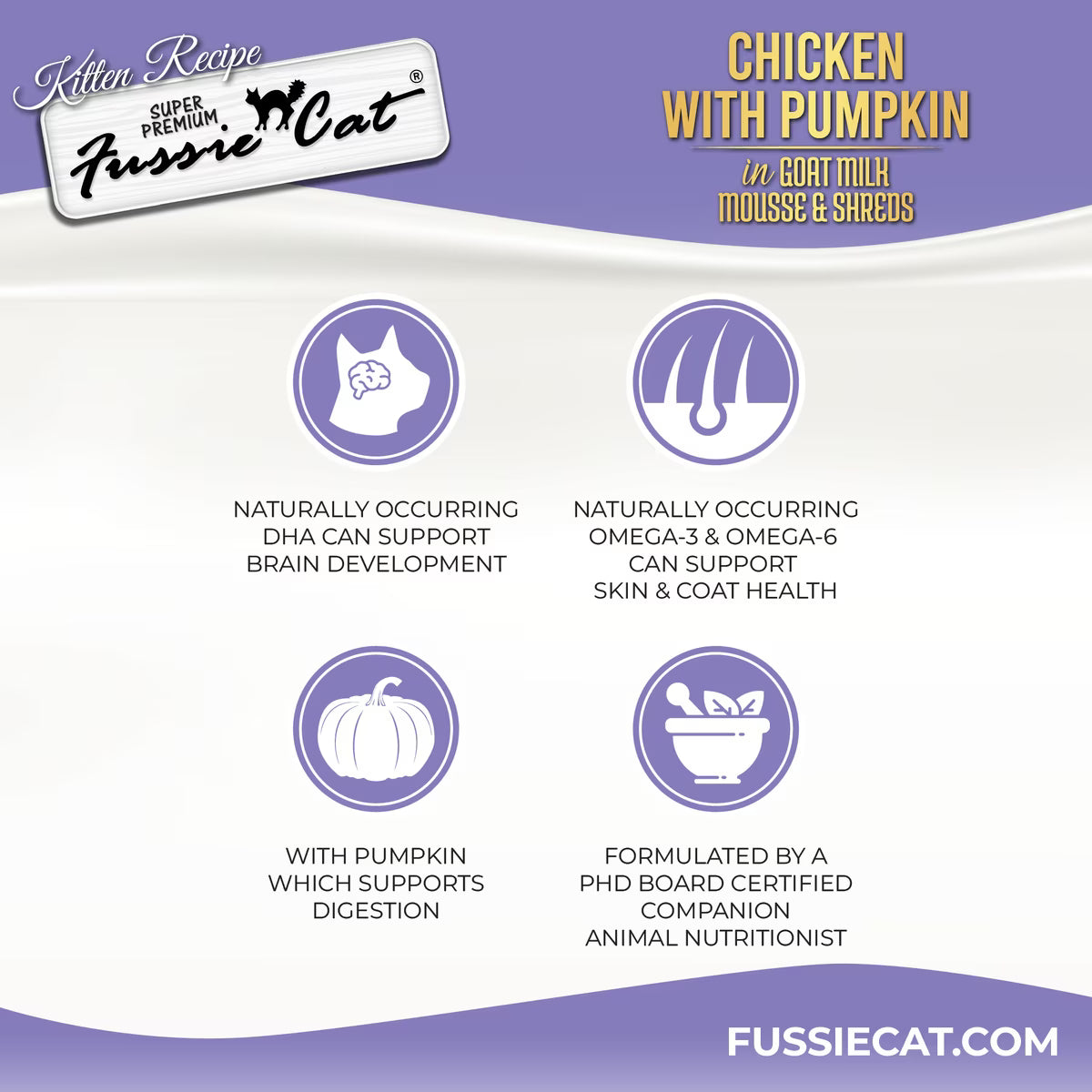 Fussie Cat Kitten Recipe Chicken with Pumpkin in Goat Milk Mousse & Shreds, 24-pack