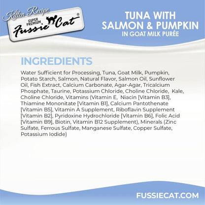 Fussie Cat Tuna, Salmon & Pumpkin in Goat Milk Puree Lickable Kitten Recipe, 0.5-oz tube, 4-count