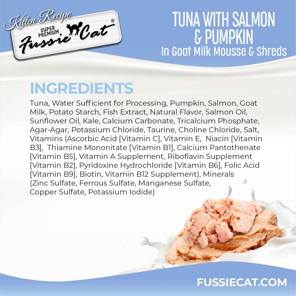 Fussie Cat Tuna with Salmon in Goat Milk Mousse Kitten Pouch, 1.5-oz case of 12
