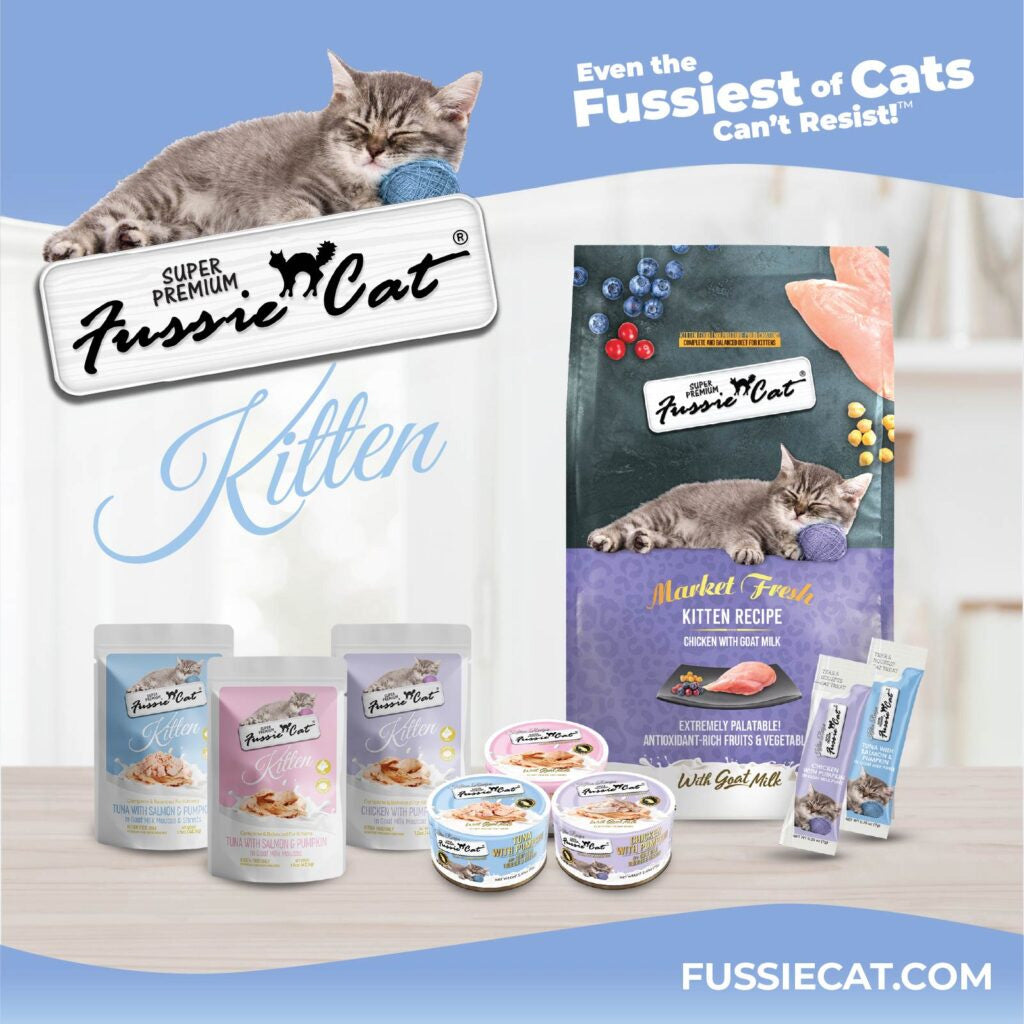 Fussie Cat Tuna with Salmon in Goat Milk Mousse Kitten Pouch, 1.5-oz case of 12