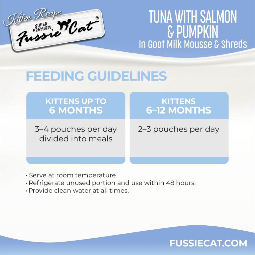 Fussie Cat Tuna with Salmon in Goat Milk Mousse Kitten Pouch, 1.5-oz case of 12
