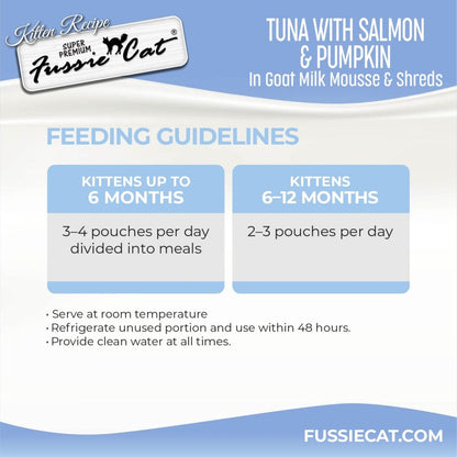 Fussie Cat Tuna with Salmon in Goat Milk Mousse Kitten Pouch, 1.5-oz case of 12
