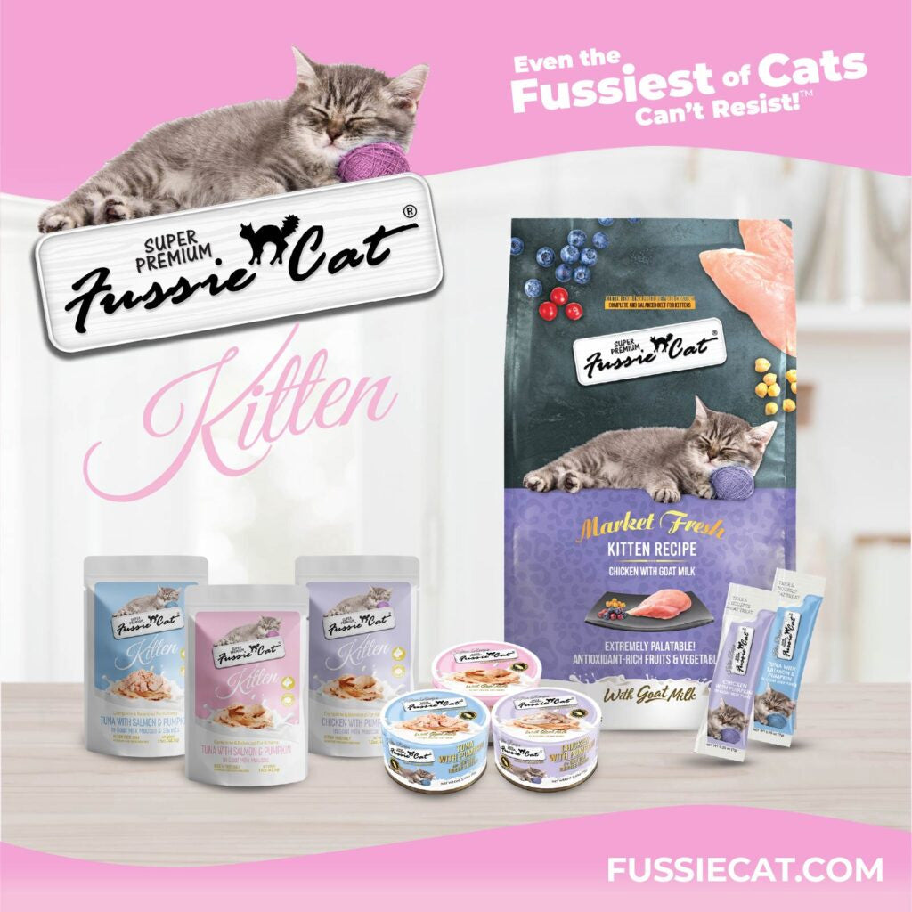 Fussie Cat Tuna with Salmon in Goat Milk Shreds Kitten Pouch, 1.5-oz case of 12