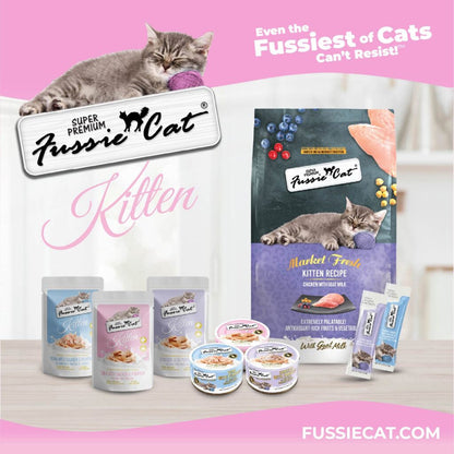 Fussie Cat Tuna with Salmon in Goat Milk Shreds Kitten Pouch, 1.5-oz case of 12