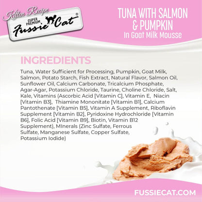 Fussie Cat Tuna with Salmon in Goat Milk Shreds Kitten Pouch, 1.5-oz case of 12