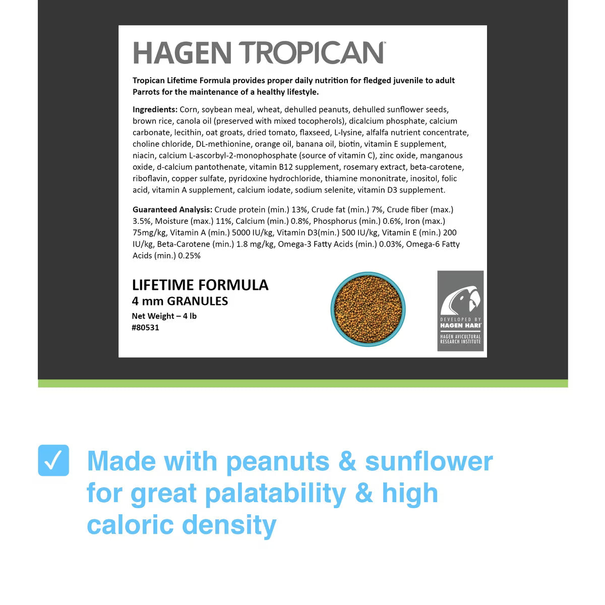 Hari Tropican Lifetime Formula Granules for Parrots