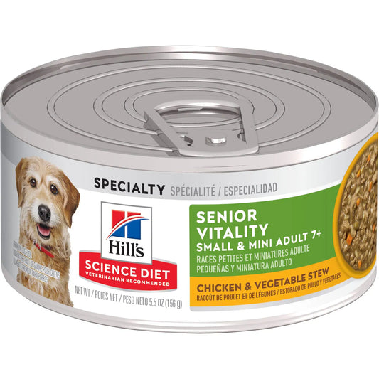 Hill's Science Diet Adult 7+ Senior Vitality Small & Mini canned dog food, Chicken & Vegetable Stew (5.5 oz x 24 cans)