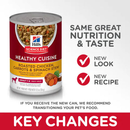 Hill's Science Diet Adult Healthy Cuisine Canned Dog Food, Roasted Chicken Carrots & Spinach (12.5 oz x 12 cans)