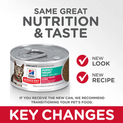 Hill's Science Diet Adult Perfect Weight Canned Cat Food, Liver & Chicken Entrée (2.9 oz x 24 cans)