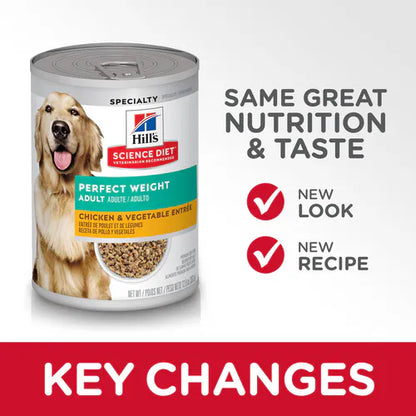 Hill's Science Diet Adult Perfect Weight Canned Dog Food, Chicken & Vegetable Entrée (12.8 oz x 12 cans)