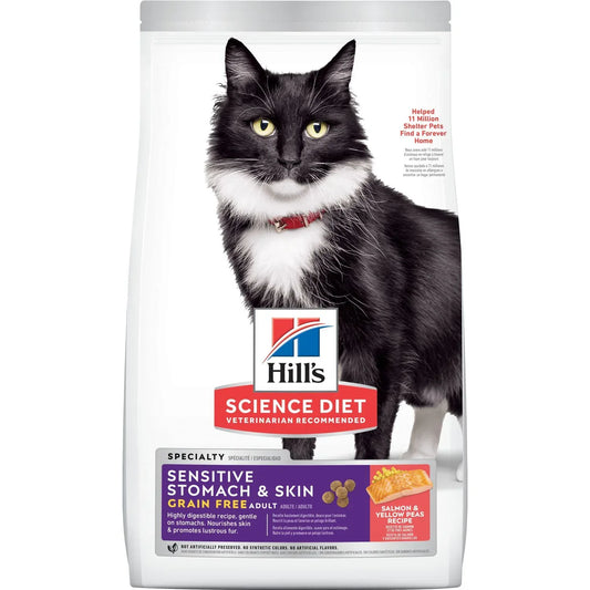 Hill's Science Diet Adult Sensitive Stomach & Skin Salmon & Yellow Pea Recipe Grain Free Dry Cat Food, Salmon & Yellow Pea Recipe (13 lb)