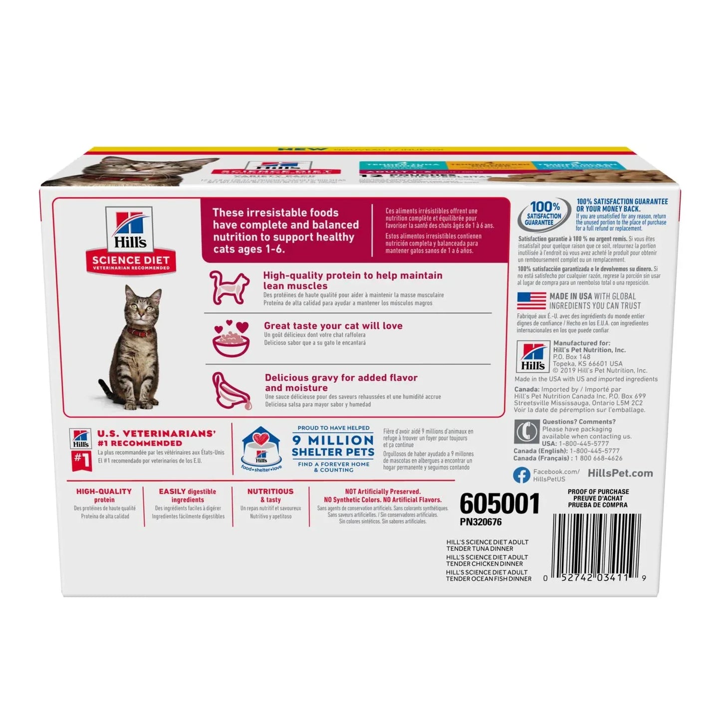 Hill's Science Diet Adult Wet Cat Food Pouch Variety Pack, Chicken, Tuna, and Ocean Fish  (2.8 oz x 12 pouches)