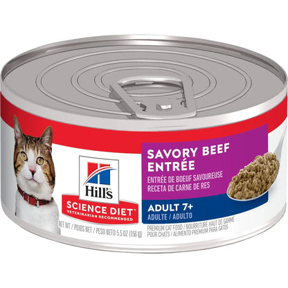 Hill's Science Diet Senior 7+ Canned Cat Food, Savory Beef Entrée (5.5 oz x 24 cans)