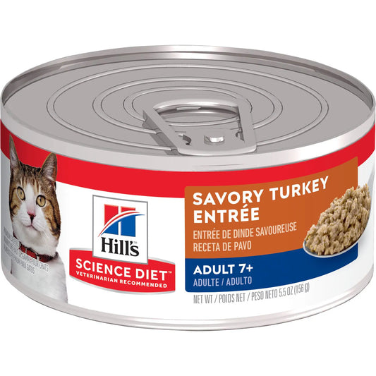 Hill's Science Diet Senior 7+ Canned Cat Food, Savory Turkey Entrée (5.5 oz x 24 cans)