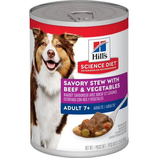 Hill's Science Diet Senior 7+ Canned Dog Food, Savory Stew with Beef & Vegetables (12.8 oz x 12 cans)