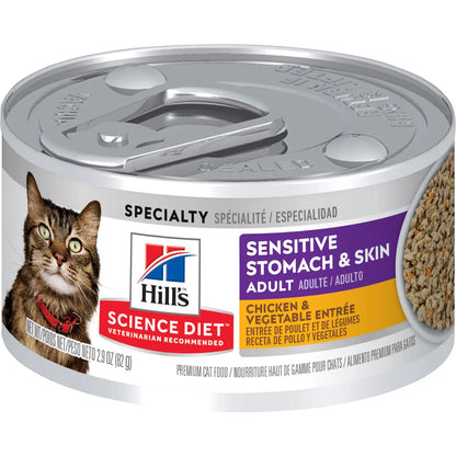 Hill's Science Diet Sensitive Stomach & Skin Canned Cat Food, Chicken & Vegetable Entrée (2.9 oz x 24 cans)