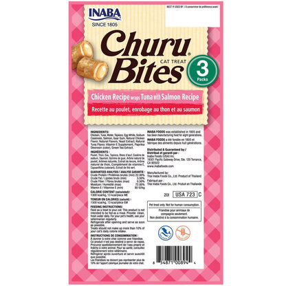 Inaba Churu Bites Chicken Recipe wraps Tuna with Salmon Recipe Cat Treats, 0.35-oz X 3
