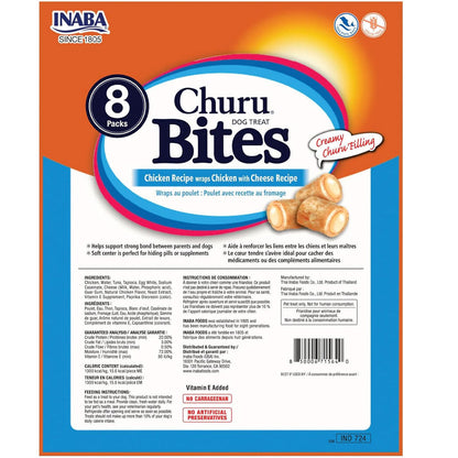 Inaba Churu Bites Chicken Recipe wraps Chicken with Cheese Dog Treats, 0.42-oz X 8 Tubes