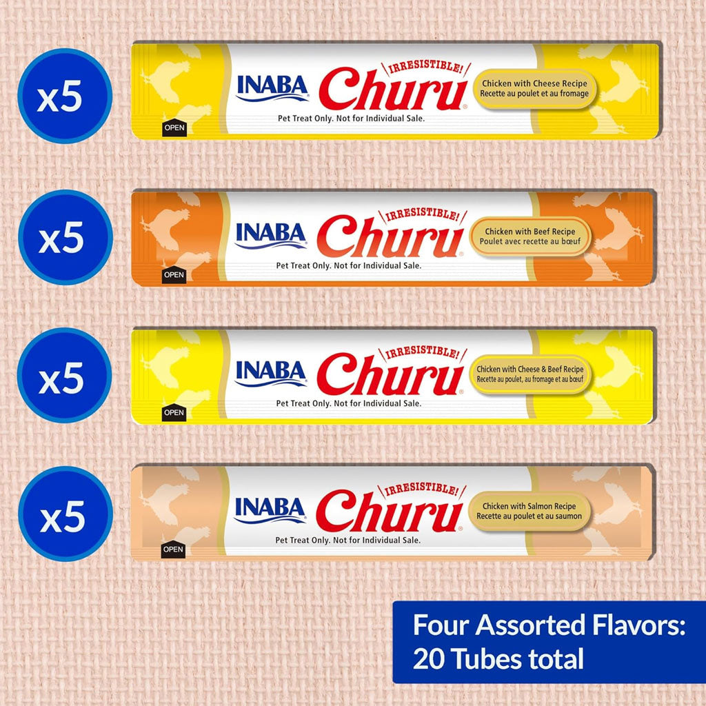 Inaba Churu Chicken & Beef Variety Pack Grain-Free Lickable Treat for Cats, 20 count box