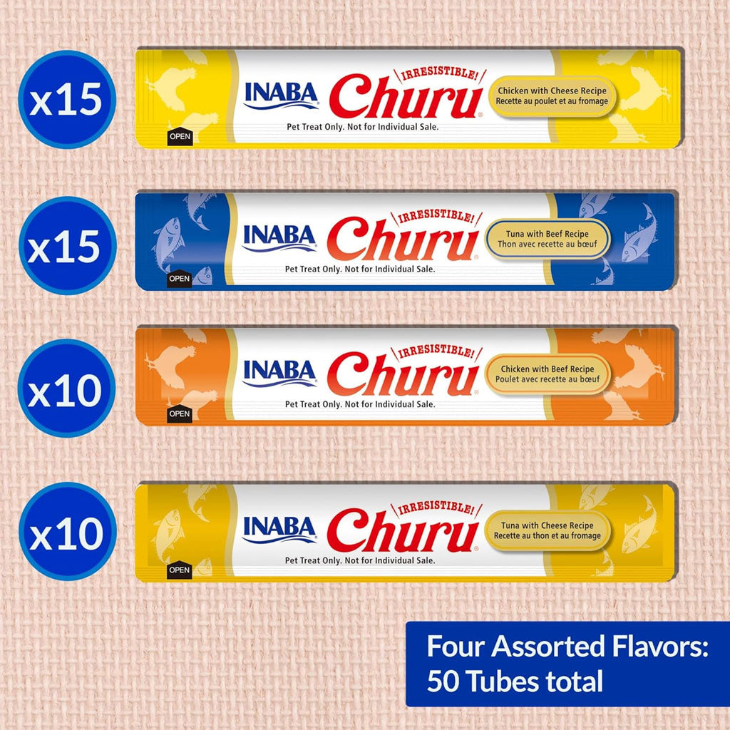 Inaba Churu Chicken & Seafood Variety Pack Grain-Free Lickable Treat for Cats, 50 count