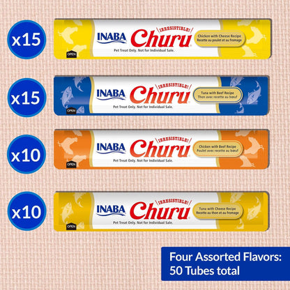 Inaba Churu Chicken & Seafood Variety Pack Grain-Free Lickable Treat for Cats, 50 count