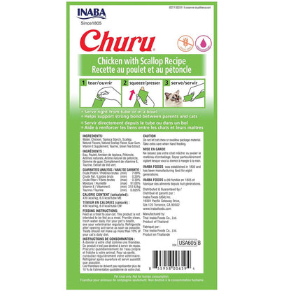 Inaba Churu Chicken  with Scallop Puree Grain-Free Lickable Treat for Cats, 0.5-oz x 4-tubes