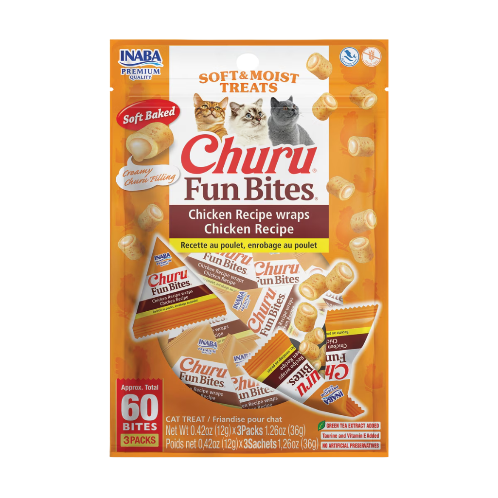Inaba Churu Fun Bites Chicken Recipe Wraps Soft & Moist Cat Treats (3 packs)