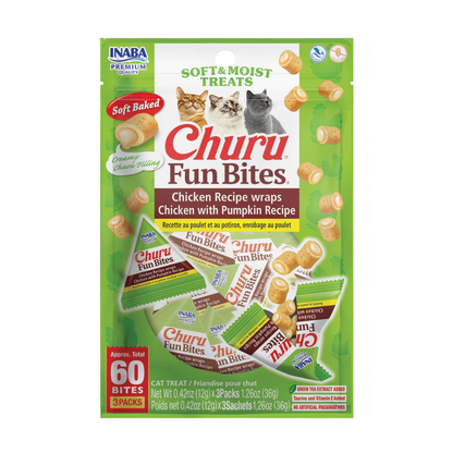 Inaba Churu Fun Bites Chicken Recipe Wraps Soft & Moist Cat Treats (3 packs)