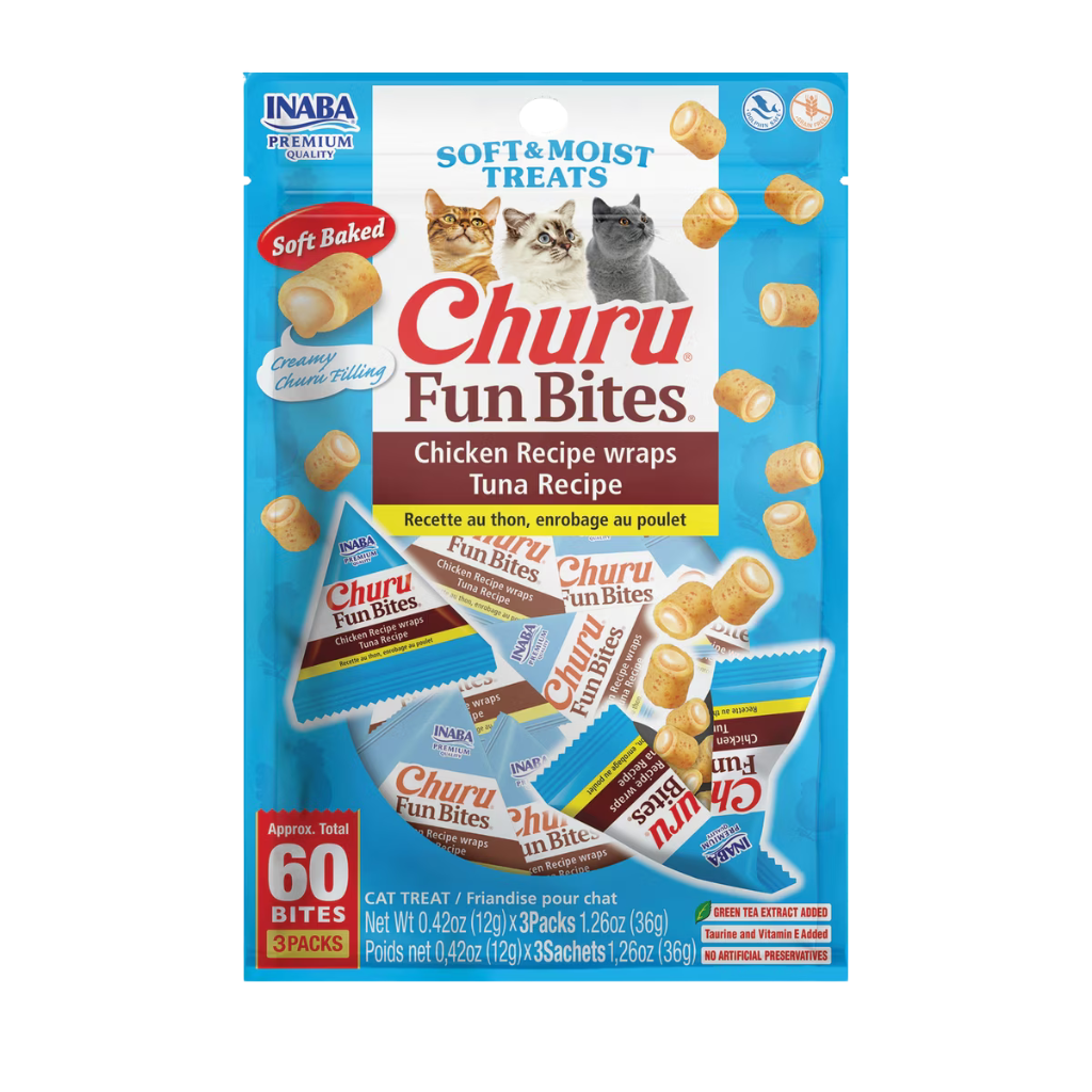 Inaba Churu Fun Bites Chicken Recipe Wraps Soft & Moist Cat Treats (3 packs)