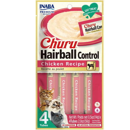 Inaba Churu Indoor Care Chicken Recipe Puree Grain-Free Lickable Treat for Cats, 0.5-oz x 4-tubes