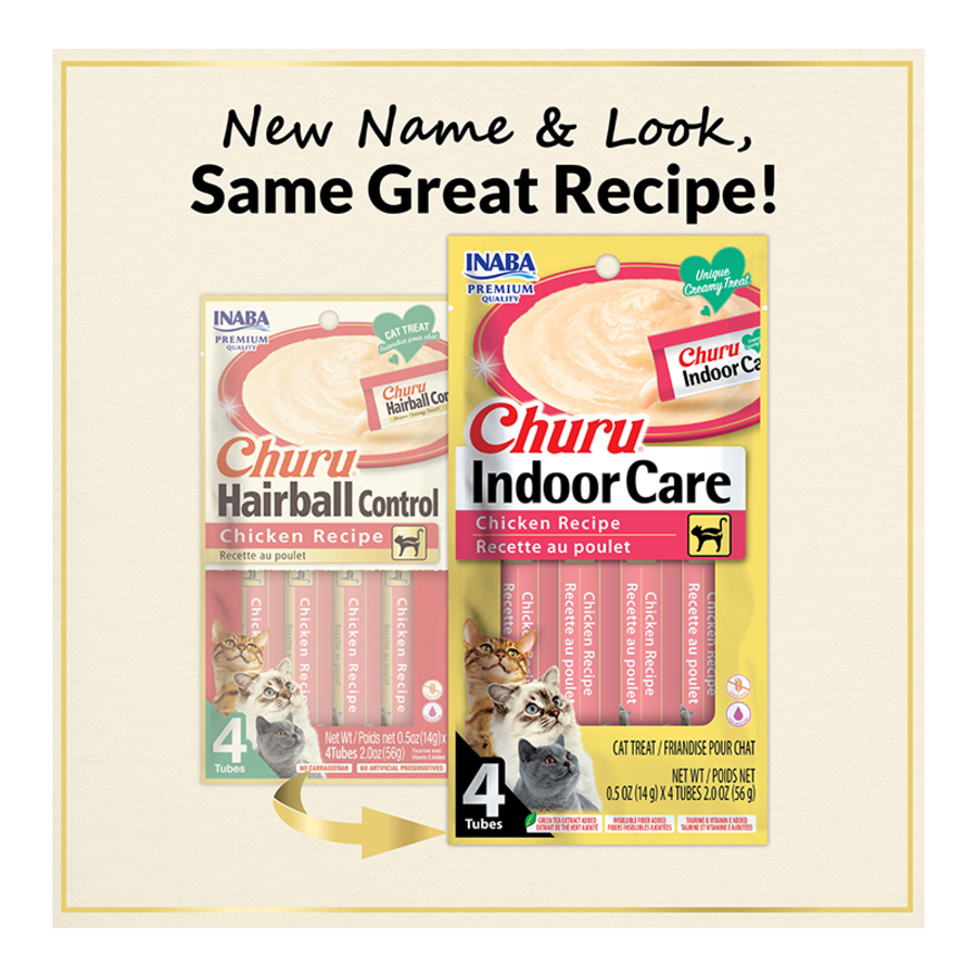 Inaba Churu Indoor Care Chicken Recipe Puree Grain-Free Lickable Treat for Cats, 0.5-oz x 4-tubes