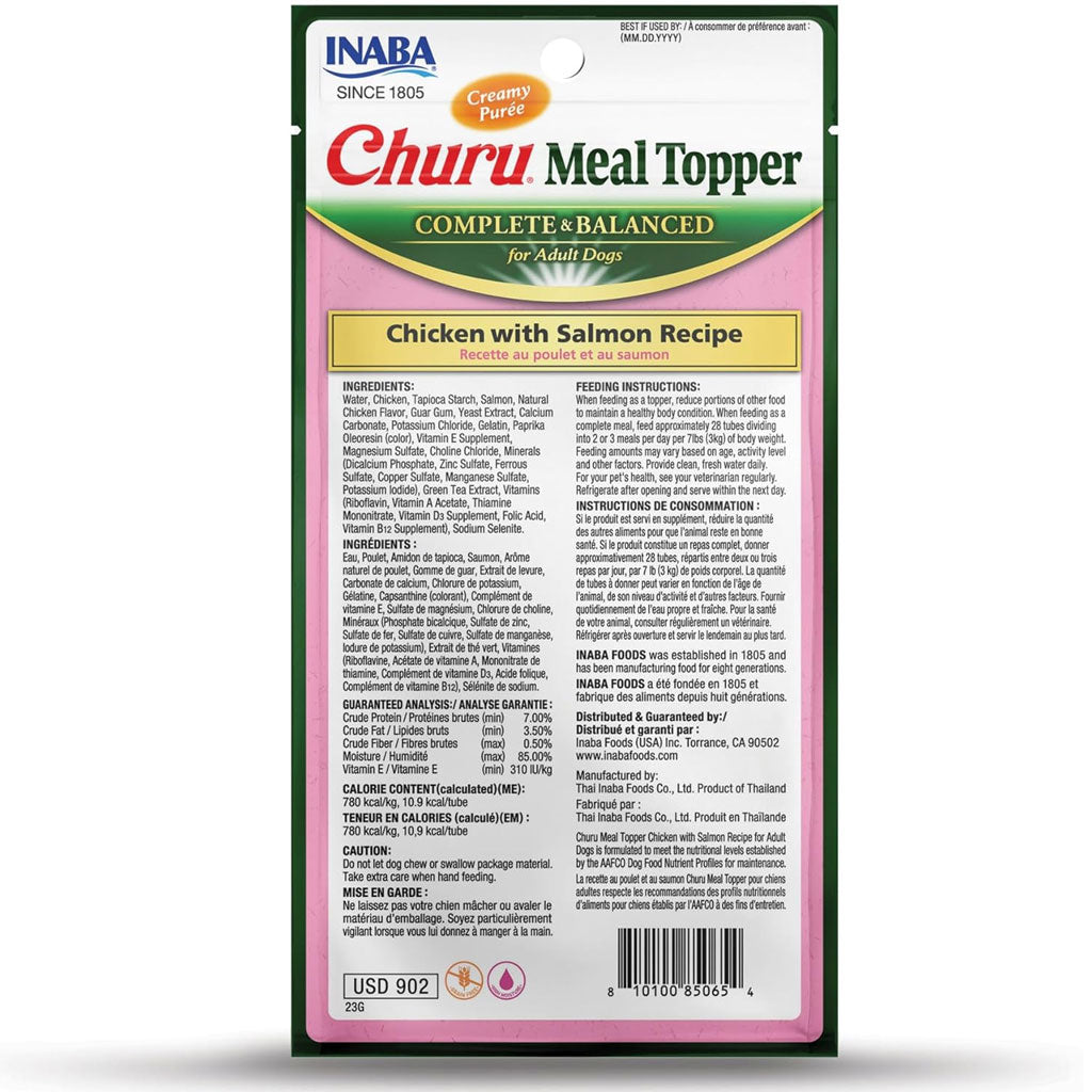 Inaba Churu Meal Topper Chicken with Salmon Recipe Dog Food, 0.5-oz x 4-tubes