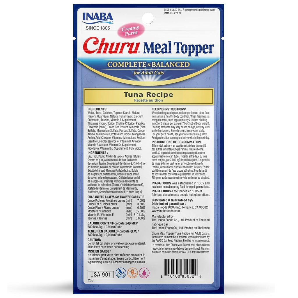 Inaba Churu Meal Topper Tuna Recipe Cat Food, 0.5-oz x 4-tubes