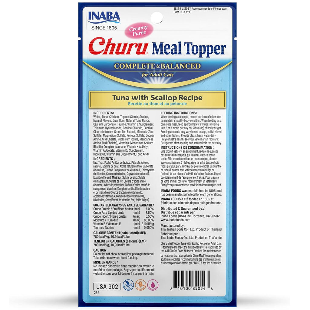 Inaba Churu Meal Topper Tuna with Scallop Recipe Cat Food, 0.5-oz x 4-tubes