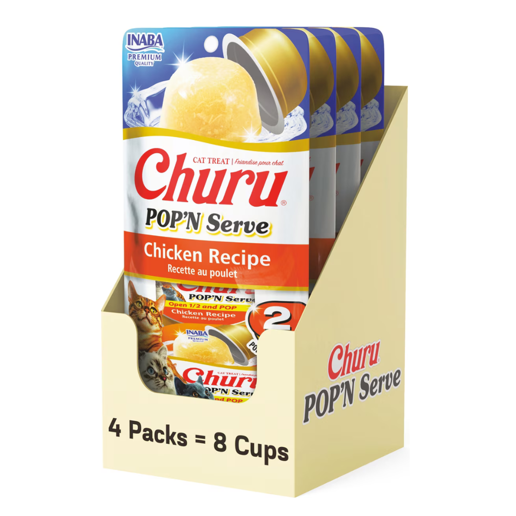 Inaba Churu Pop'n Serve Chicken Recipe Grain-Free Lickable Cat Treats, 1.2-oz cup