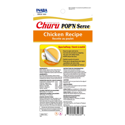 Inaba Churu Pop'n Serve Chicken Recipe Grain-Free Lickable Cat Treats, 1.2-oz cup